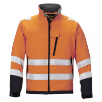 Snickers Workwear High-Vis Softshell Arbeitsjacke, Klasse 3, 1213, Farbe High Visibility Orange/Steel Grey, Größe M Regular