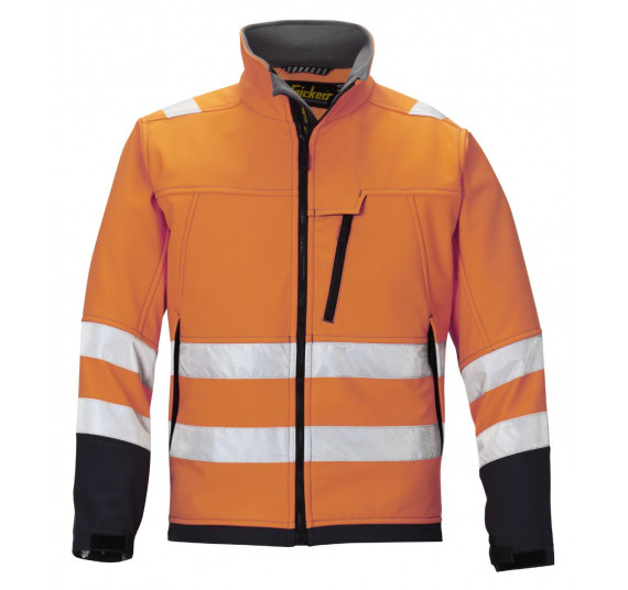 Snickers Workwear High-Vis Softshell Arbeitsjacke, Klasse 3, 1213, Farbe High Visibility Orange/Steel Grey, Größe M Regular
